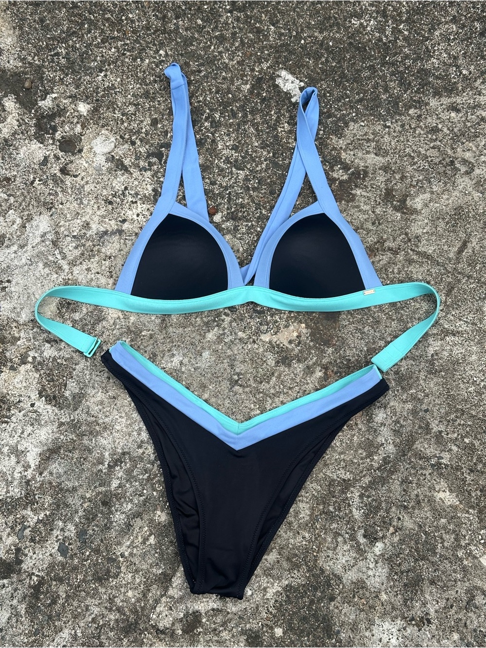 PINK Victoria's Secret Black Bikini with Light Blue and Aqua Trim